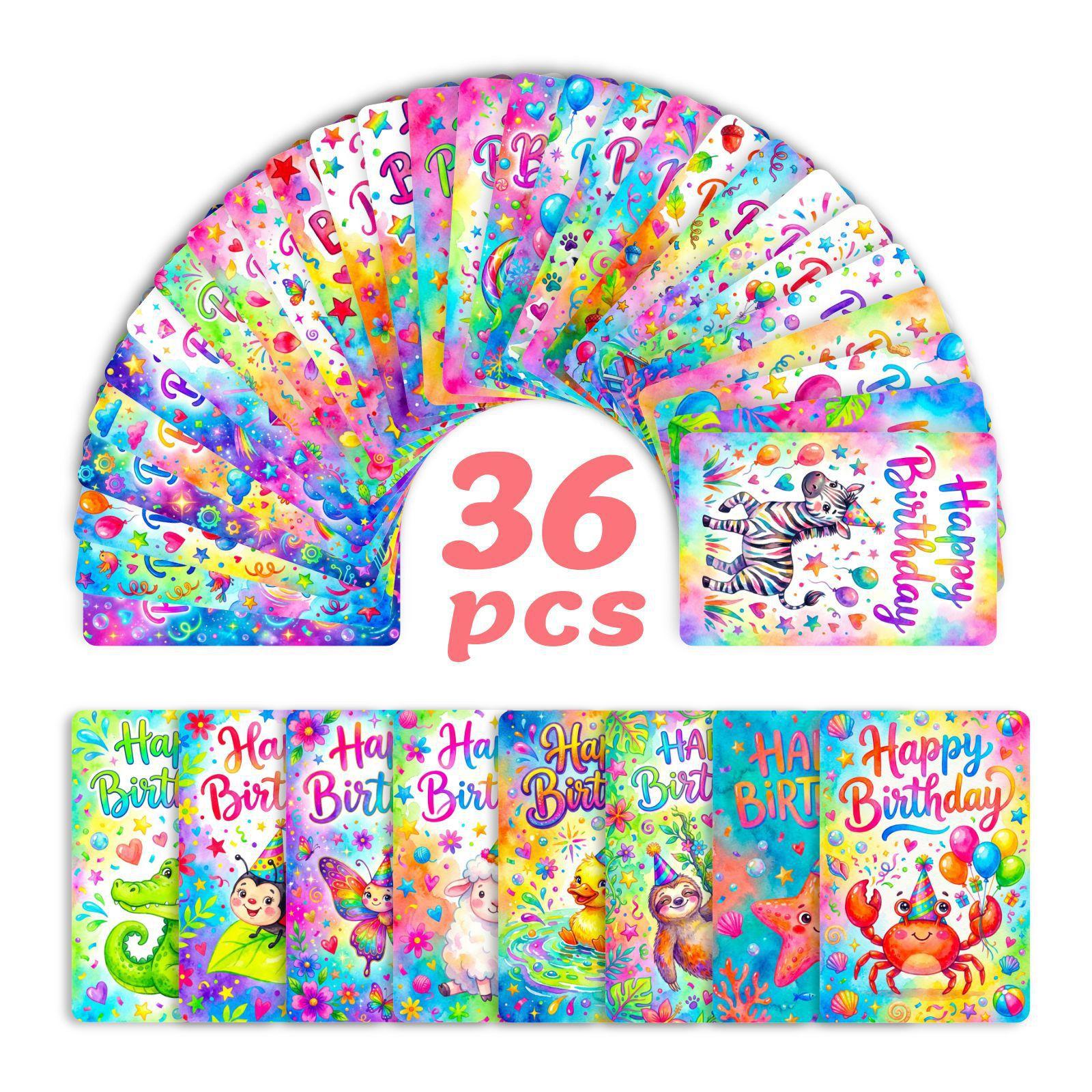 

36 Hand-Painted Watercolor Illustration Style Birthday Cards, Creative Animal Text Happy Birthday Cards RXHB0167