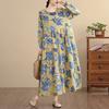 DIMANAF New 2026 Women Long Dress Plus Size Spring Summer Vintage Loose Oversize Long Sleeve Maxi Floral Print