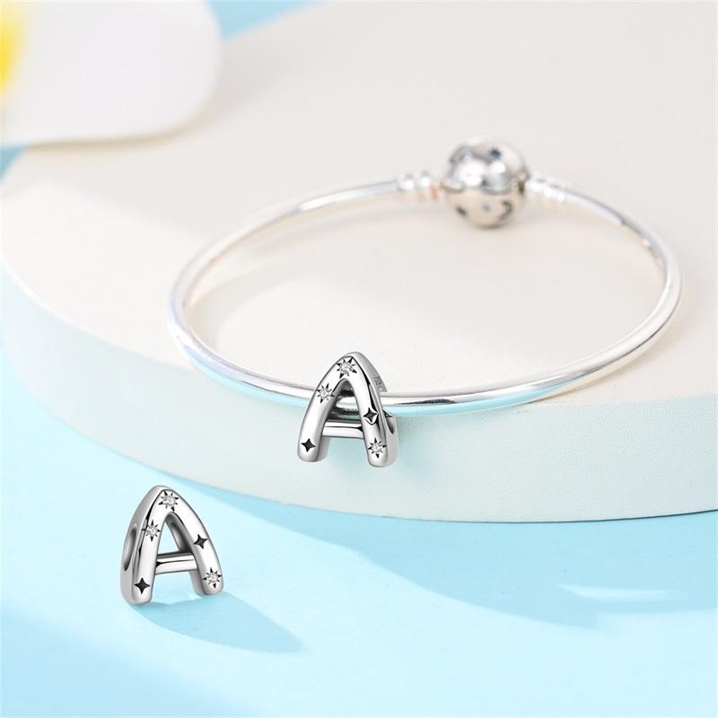 Copper Letter A-Z Alphabet Starlight Beads Diy Name Charms Fit Bracelets Necklace For Women Diy Pendant Making Jewelry