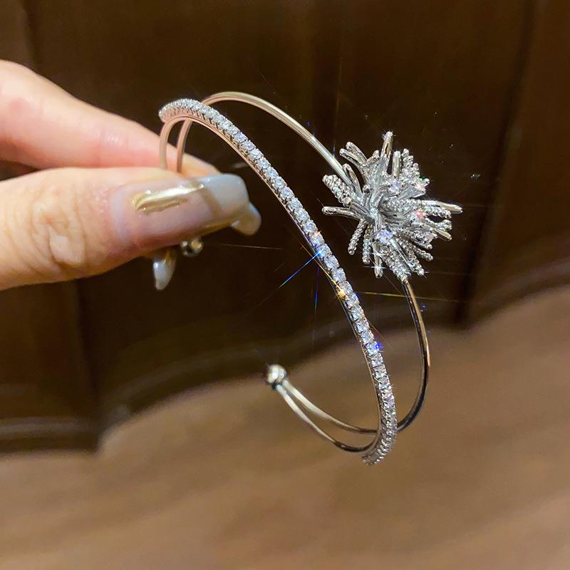 

Double-Layer Zircon Flower Open Bangle – Elegant, Versatile Light Luxury Bracelet