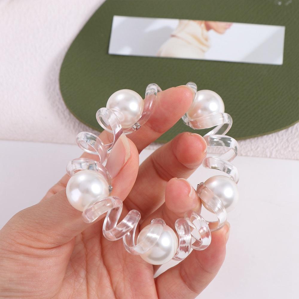 TPU Telephone Line Hair Rope Elastic Pearl Ponytail Holder Elegant Transparent Hair Ring Party