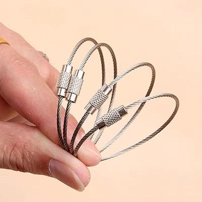 10 DB/Tétel Rozsdamentes Acél Drótkötél Kulcstartó Drót Kulcstartó Autókábel Kulcstartó Csavaros Zárással Kültéri Túrázáshoz
