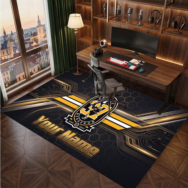 Boston Bruins Personalized Crystal Velvet Carpet, Customized Name Text Soft Anti‑Slip Rug for Living Room Bedroom