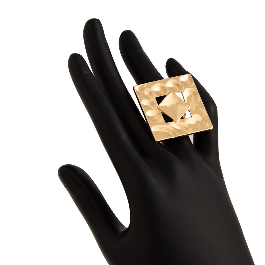 Cold Wind Liquid Geometric Square Ring, Irregular Simulated Flower Joint Ring, Jewelry for Women