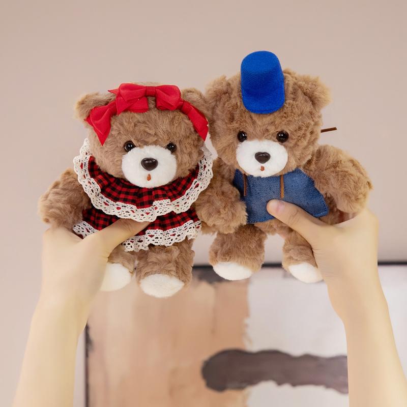 Stuffed Bear Plush Toy 3 Styles Brown Bear Cowboy Hat Red Bow Blue Hat Soft Plush Desk Ornament Home Office Room Decor Gift