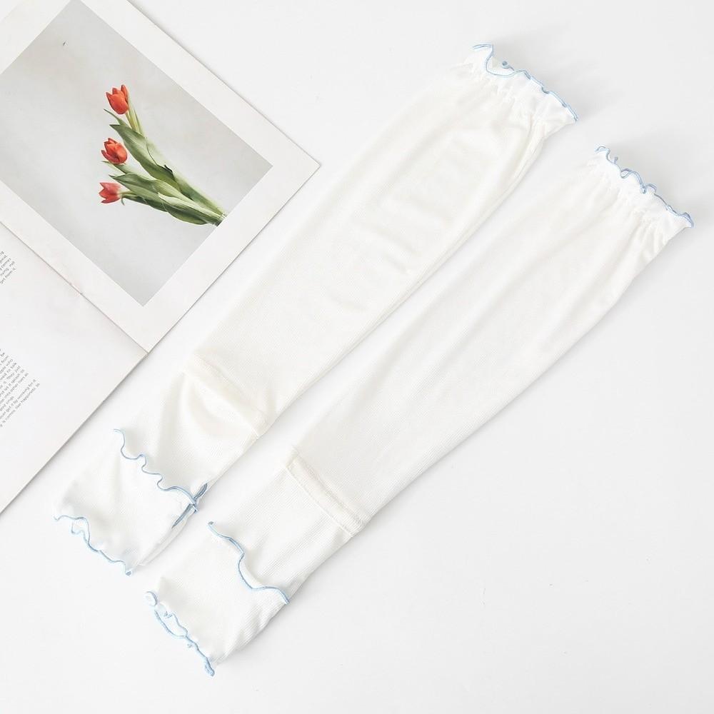 Breathable Ruffles Ice Silk Arm Sleeves Solid Color Flared Sunscreen Arm Sleeves Large Cooling Cycling Arm Cover Driving