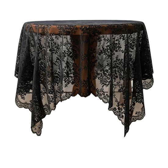 Lace Tablecloth, Floral Lace Table Cover, Retro Scalloped Tablecloth for Dining Table, Rustic Wedding Party Bridal Shower Decor Small