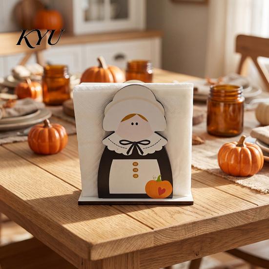 Rustic Thanksgiving Centerpiece Gnome Turkey Napkin Holder, Wooden Table Storage Rack, Shaped Tissue Organizer Autumn Holiday Tabletop Holder
