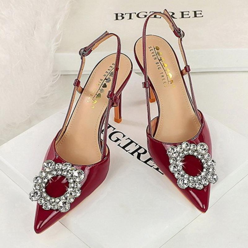 Fashion Fashion Rhinestone Women Pumps Luxury High Heels 9 CM Stiletto Patent Leather High Heeled Sandals Summer Shoes Sexy Party Shoes