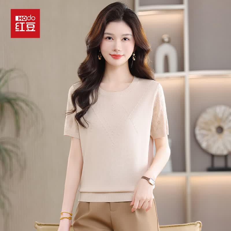 Hongdou Women's Ice Silk Short Sleeve Knit Top