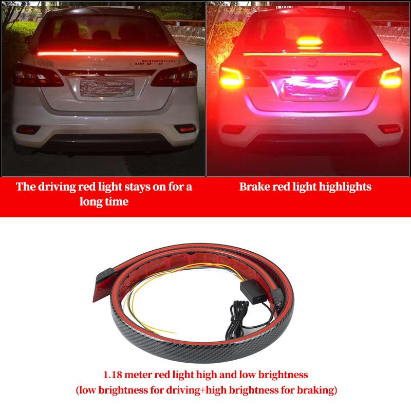 New car carbon fiber tail light modified trunk tail light, turn signal brake light, universal LED iridescent flow light 1.18 meters