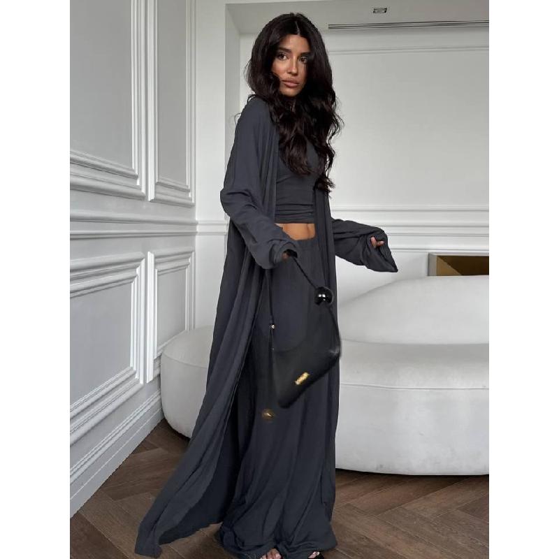 2026 Summer New Casual Cardigan Jacket, Camisole, Wide-Leg Pants Three-Piece Set for Women