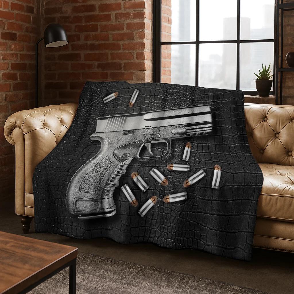 Military Bullet Gun Pattern Flannel Blanket Soft Warm Blanket for Bedroom Room Living Room Bed Office Travel Camping Picnic Gift