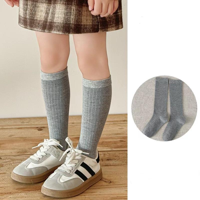 Solid Color Girl Socks Knee-hight Children Knit Stockings College Style Kids Long Tube Sock Baby Cotton Socks Spring Autumn
