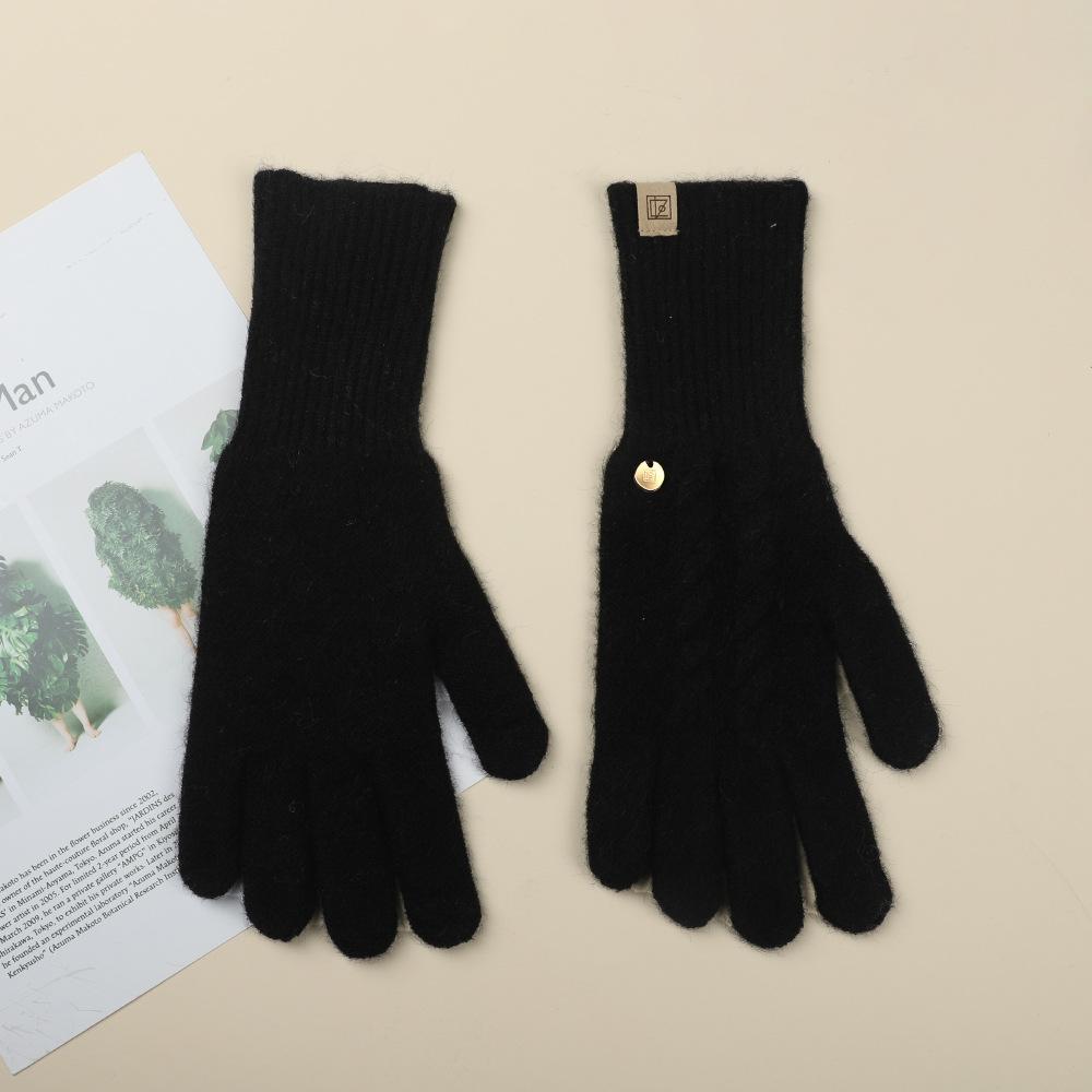 Gloves for Women In Autumn and Winter Thickened Warm Student Knitted Gloves Korean Cute Versatile Electric Bike Yarn Gloves