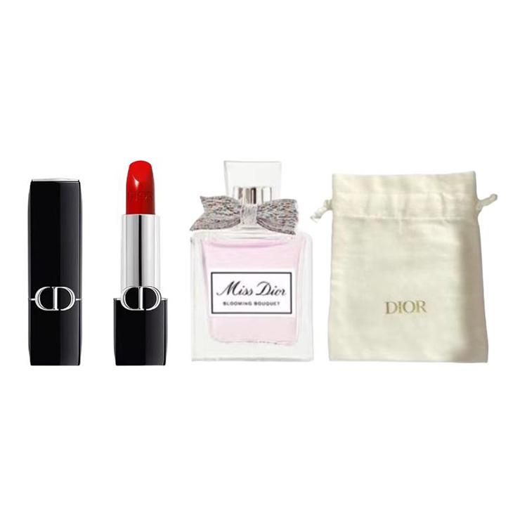 DIOR Vivid Blue Gold Lipstick Perfume Sample Makeup Sample Pack Set Velvet Satin 1.5g+5ml Mother's Day Gift For Mom