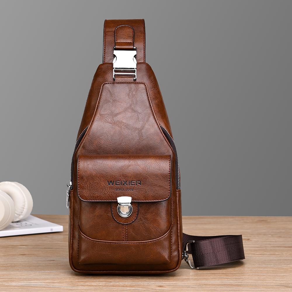 WEIXIER Men's Leather Sling Bag Crossbody Backpack Water-Resistant Shoulder Bag for Travel, Hiking, Daily Commute