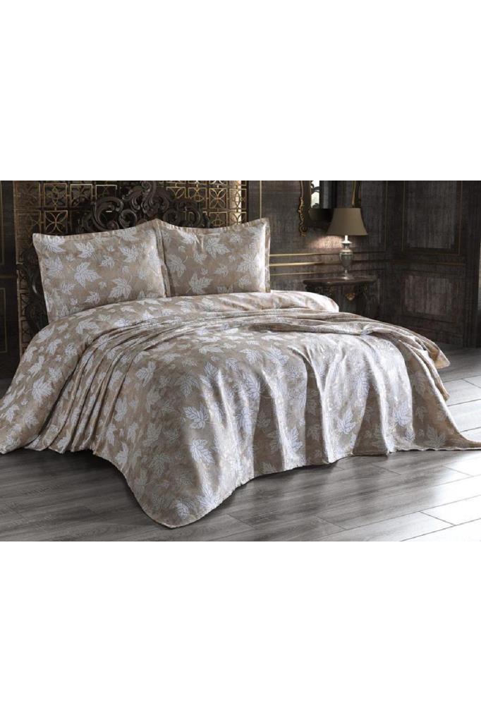 Set cuvertura de pat Olivia 3buc, cuvertura 240x260, fata de perna 50x70, marime dubla, satin de bumbac, auriu