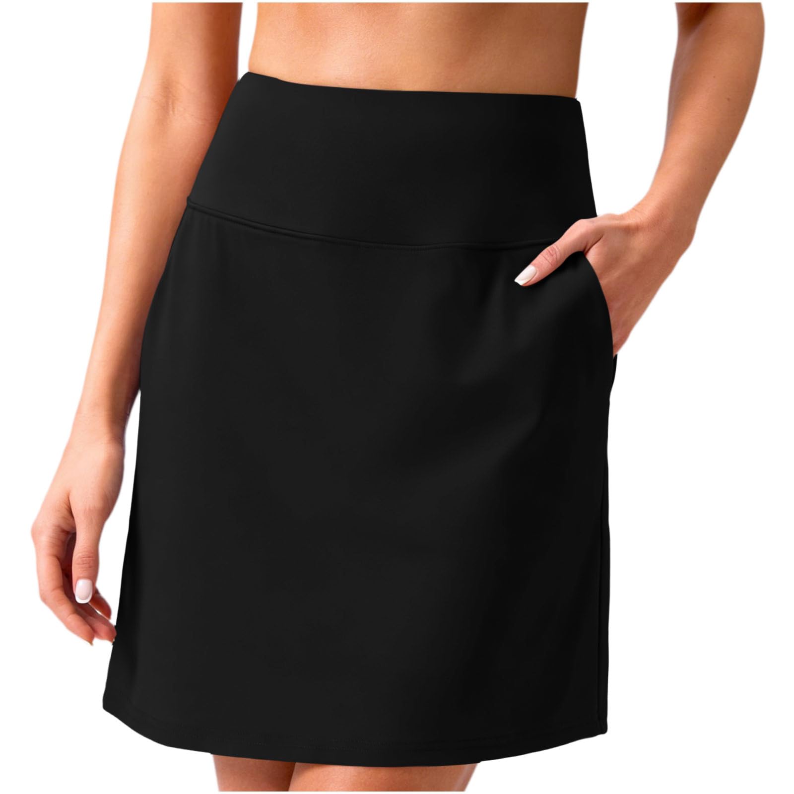 

Women s Athletic Skorts Built-in Shorts Versatile Casual High Waisted Golf Tennis Skirt Shorts L чёрный