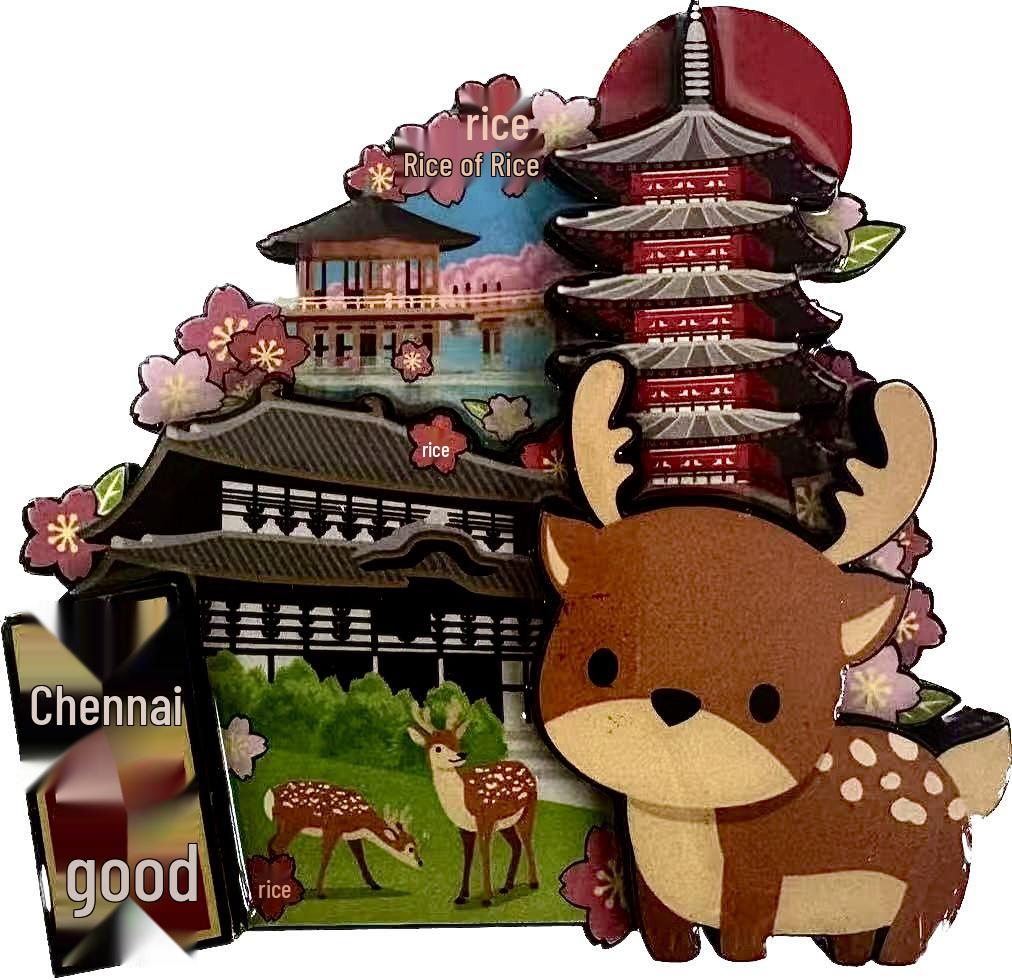 Japanese Epoxy Wood Refrigerator Magnets - Cute Cartoon Cultural Souvenirs, Soft Magnetic
