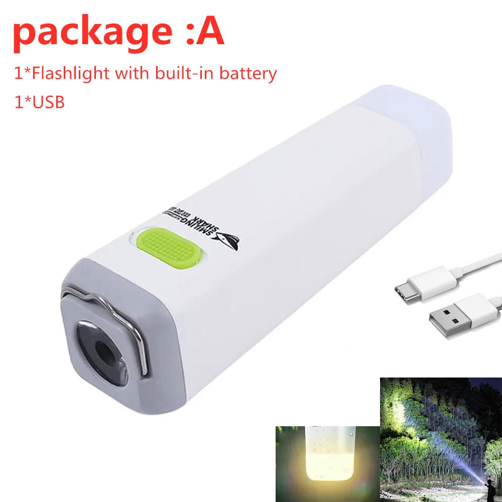 Mini LED High Light Flashlight USB Rechargeable Powerful Lamp 2 In 1 Portable Camping Waterproof Far Range Flashlight Nightlight