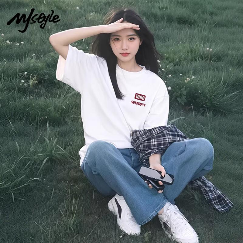 MJ STYLE Women s Pure Cotton Round Neck Short Sleeve T-Shirt L