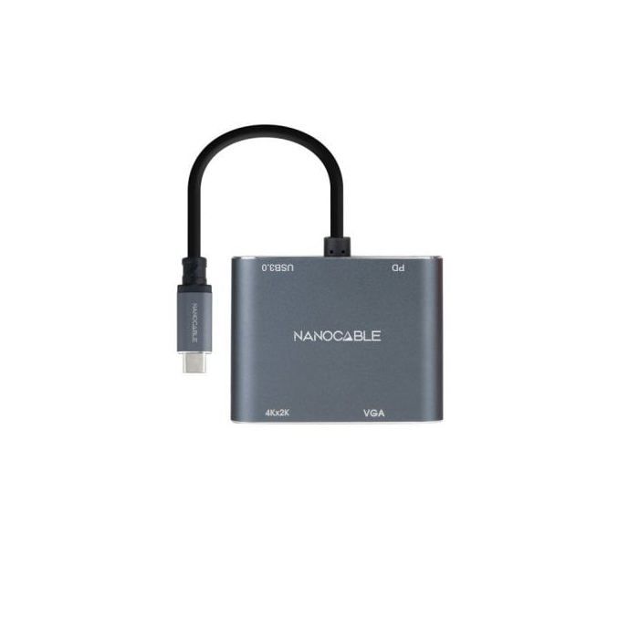 Konvertor - Nanocable - USB-C na HDMI/VGA/USB3.0 - 15 cm - Šedý - Multiportový adaptér
