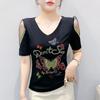 New European Women's Clothes Luxury Elegant T-Shirt Sexy Shiny Butterfly Hot Diamonds Mesh Top Tees Blouse