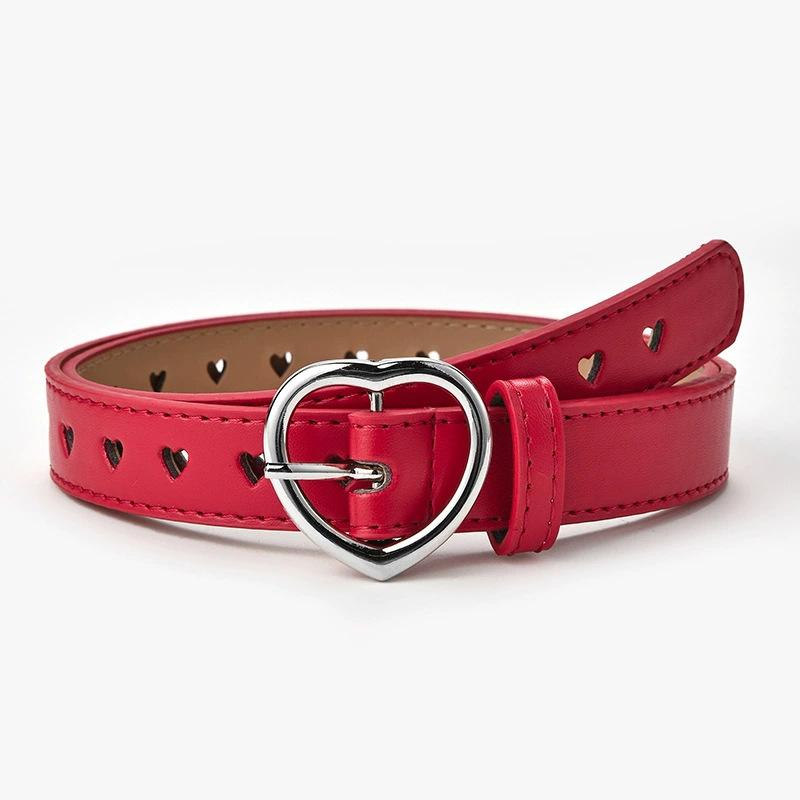 Women's Belt With Heart-shaped Metal Buckle And Colorful Waistband