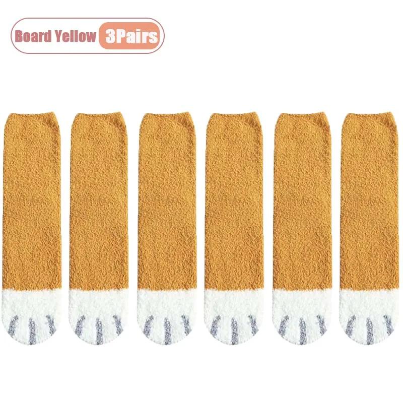 Winter Coral Fleece Socks Mid Calf Cute Cat Paw Design Thickened Warm Sleep Socks for Women Girls Indoor Cold Weather Wear