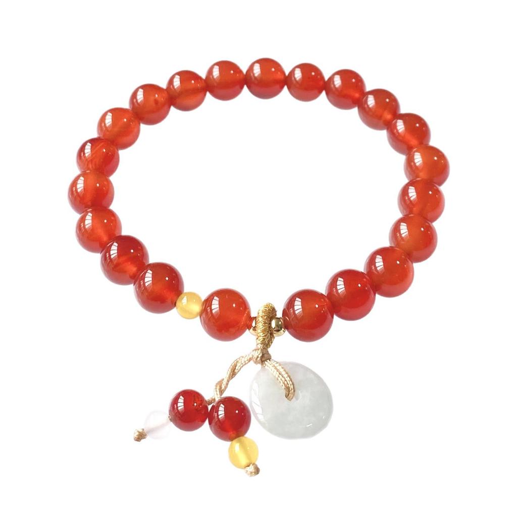 Qian Jing Wan Ma Natural Red Agate Jade Beaded Women's Bracelet