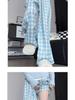 Women's High Waist Blue Plaid Wide-Leg Pants - Petite, Loose-Fit, Casual Summer Style