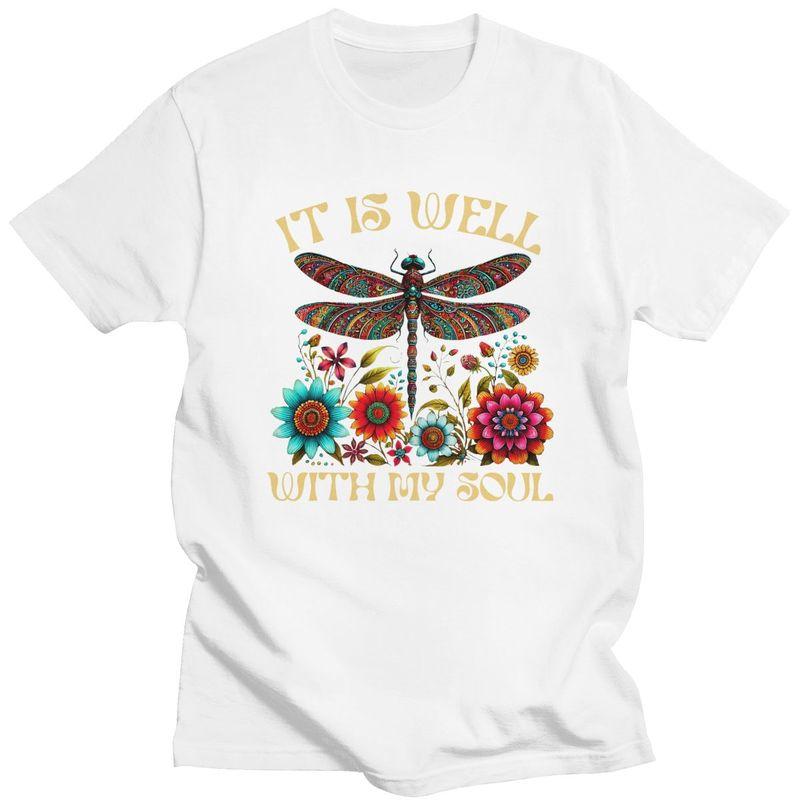 Custom Boho Dragonfly Floral T Shirt for Men 100 Cotton Tshirt Tee Tshirt Clothing