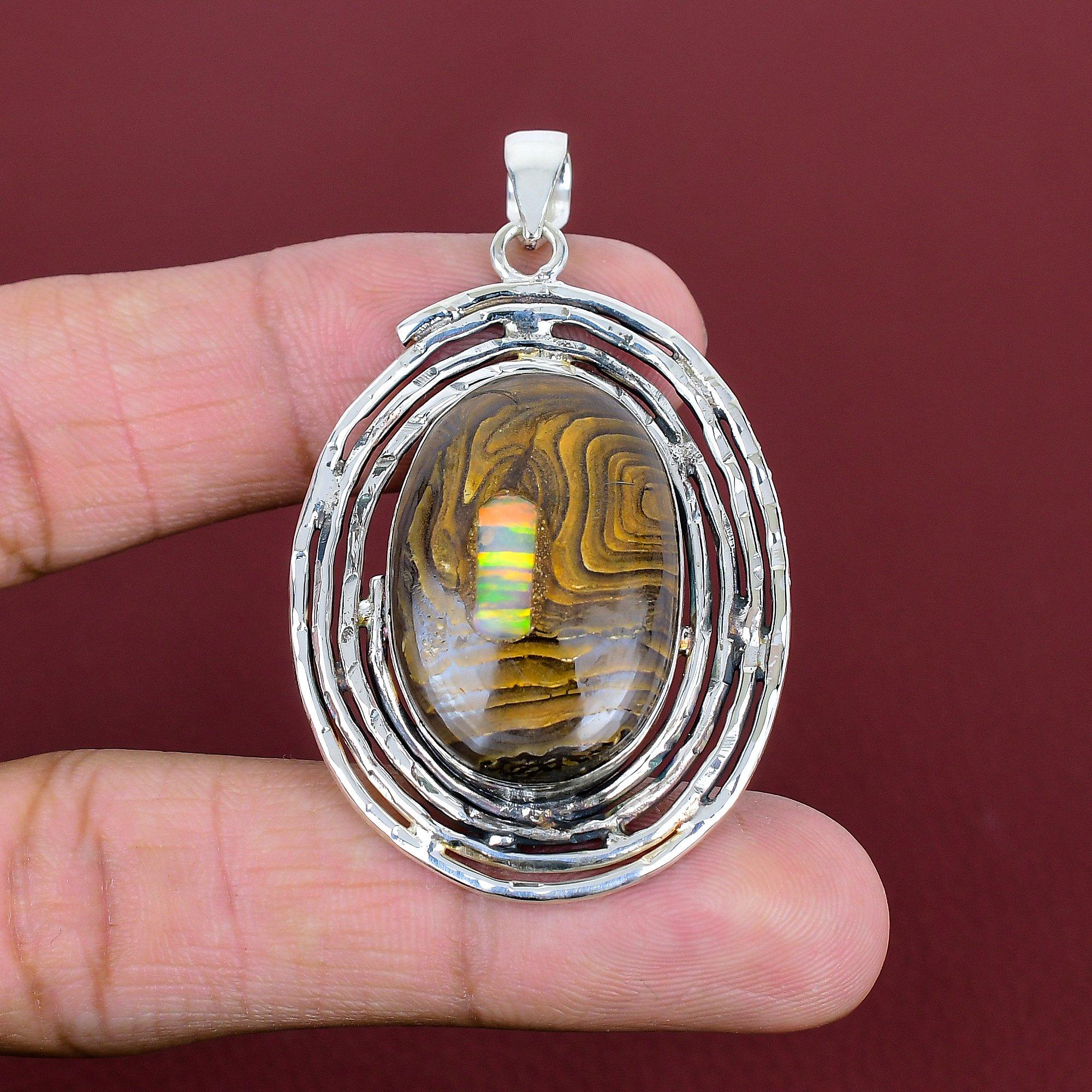 Ethopian opal in boulder opal pendant 925 sterling silver pendant brand new jewelry gemstone pendant handmade silver jewelry gifts for him