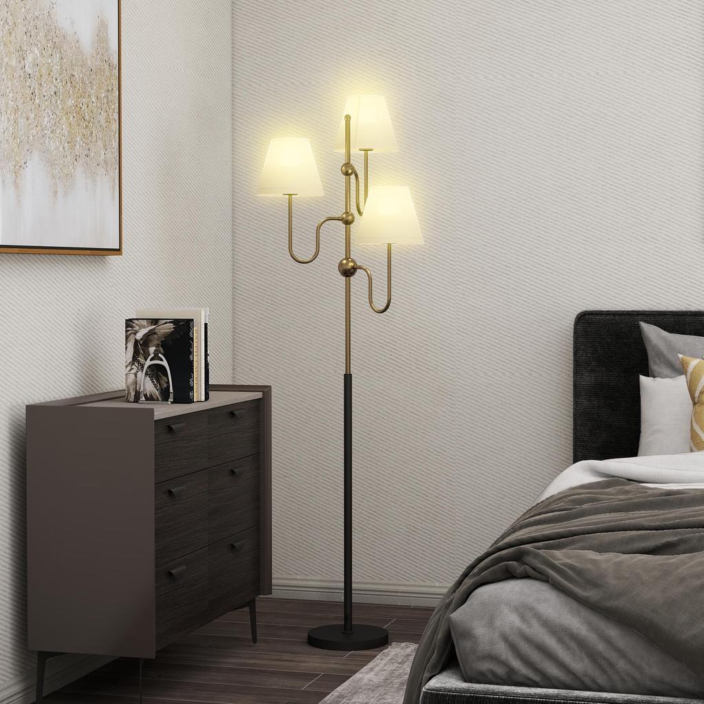 Floor Lamp, 165 Cm Tall Standing Lamp with 3 Light and Foot Switch for Living Room, Bedroom, Bedside, Office, E27 Base Without Bulb (40W Max)