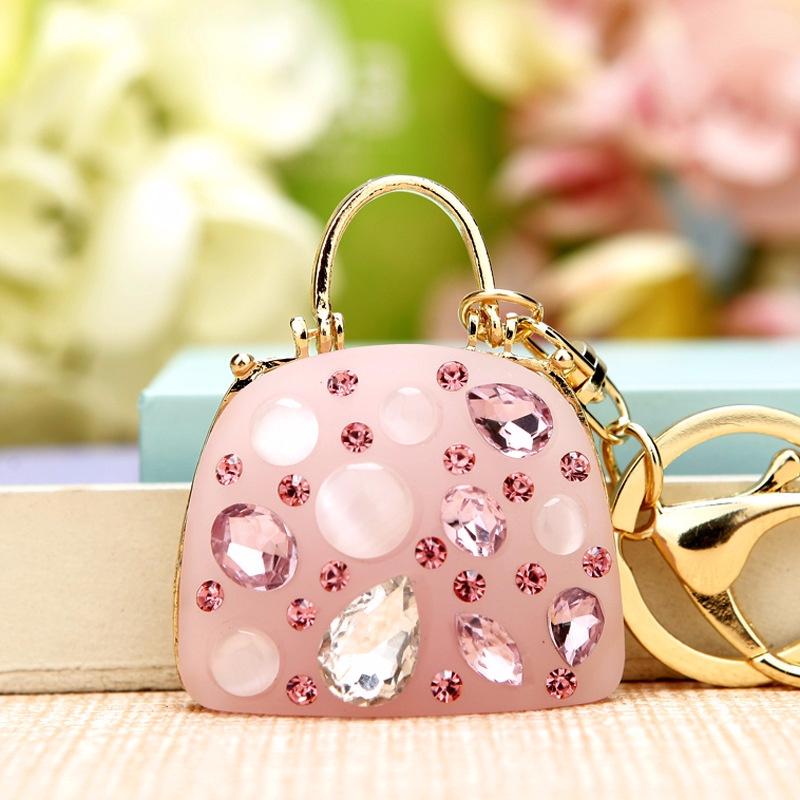 Portachiavi con pendente per borsa da donna con fibbia per chiave per auto con bottiglia di profumo con diamante adorabile