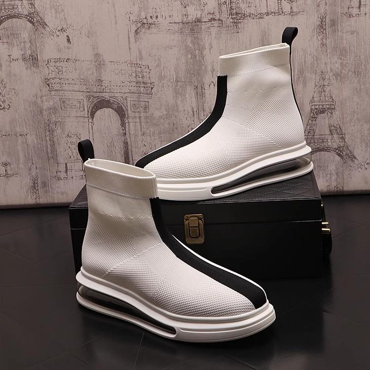 Fashion New High Top Mesh Sock Sneakers Fashion Black Brand Designer Mens Slip on Boots Luxury Cartoon Vulcanized Shoes A11