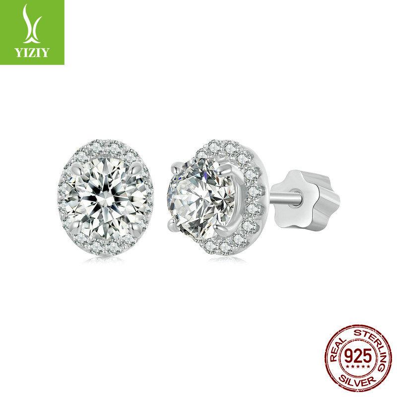 50 Points Shining Moissanite Stud Earrings, High-End Elegant Style S925 Sterling Silver Bright Stud Earrings.