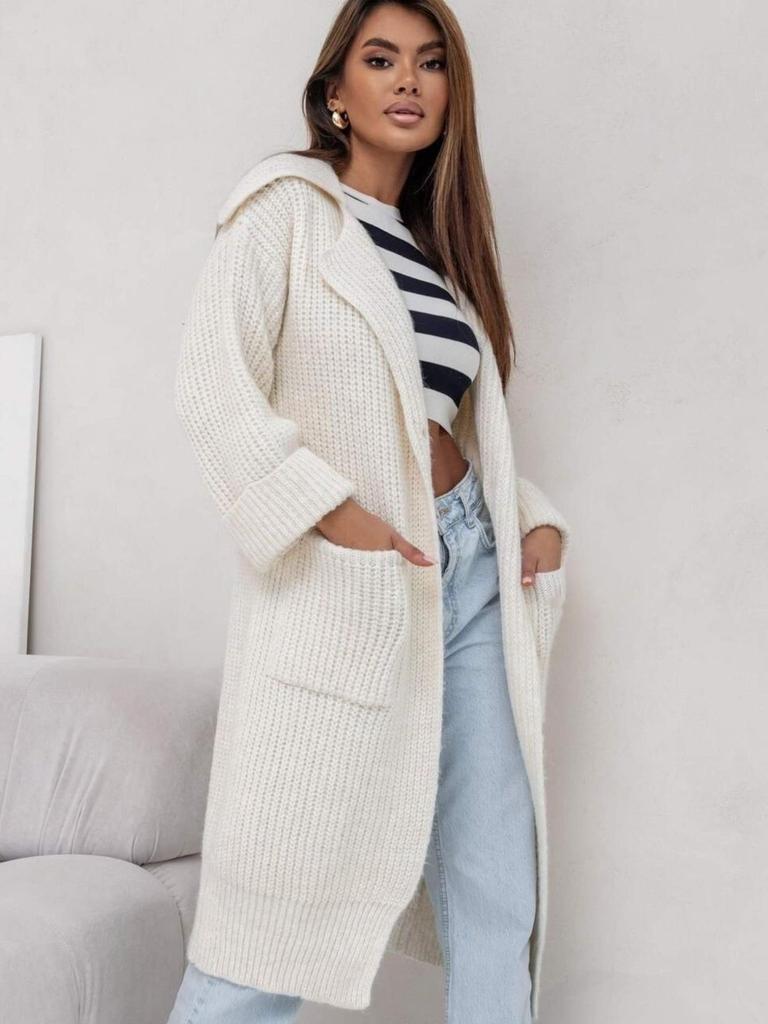 2025 Women's Mid-Length Thickened Lapel Pocket Knit Cardigan Sweater Coat