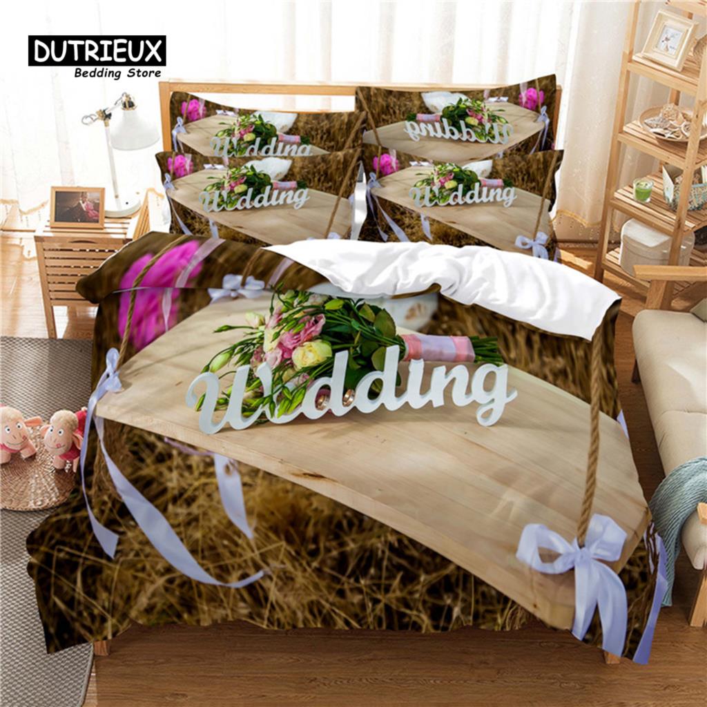 Beautiful Flower Bedding Set, 3Pc Flowers Duvet Cover Set, Soft Comfortable Breathable Duvet Cover, For Bedroom Guest Room Decor