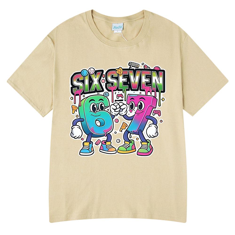 Six Seven 67 Funny Brainrot Meme Cartoon T ShirtsUnisex Clothing Fashion Harajuku Summer Cotton Casual Short Sleeve T-shirts