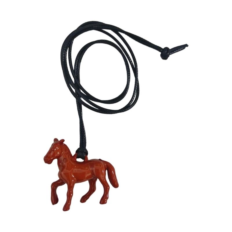 Versatile Long Pendant Necklace Featuring Horse Design In Vibrant Acrylic On Soft Leather Rope for Various Outfits