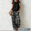 QICED Women's Fashion Casual Sleeveless Pants Suits Casual Chic