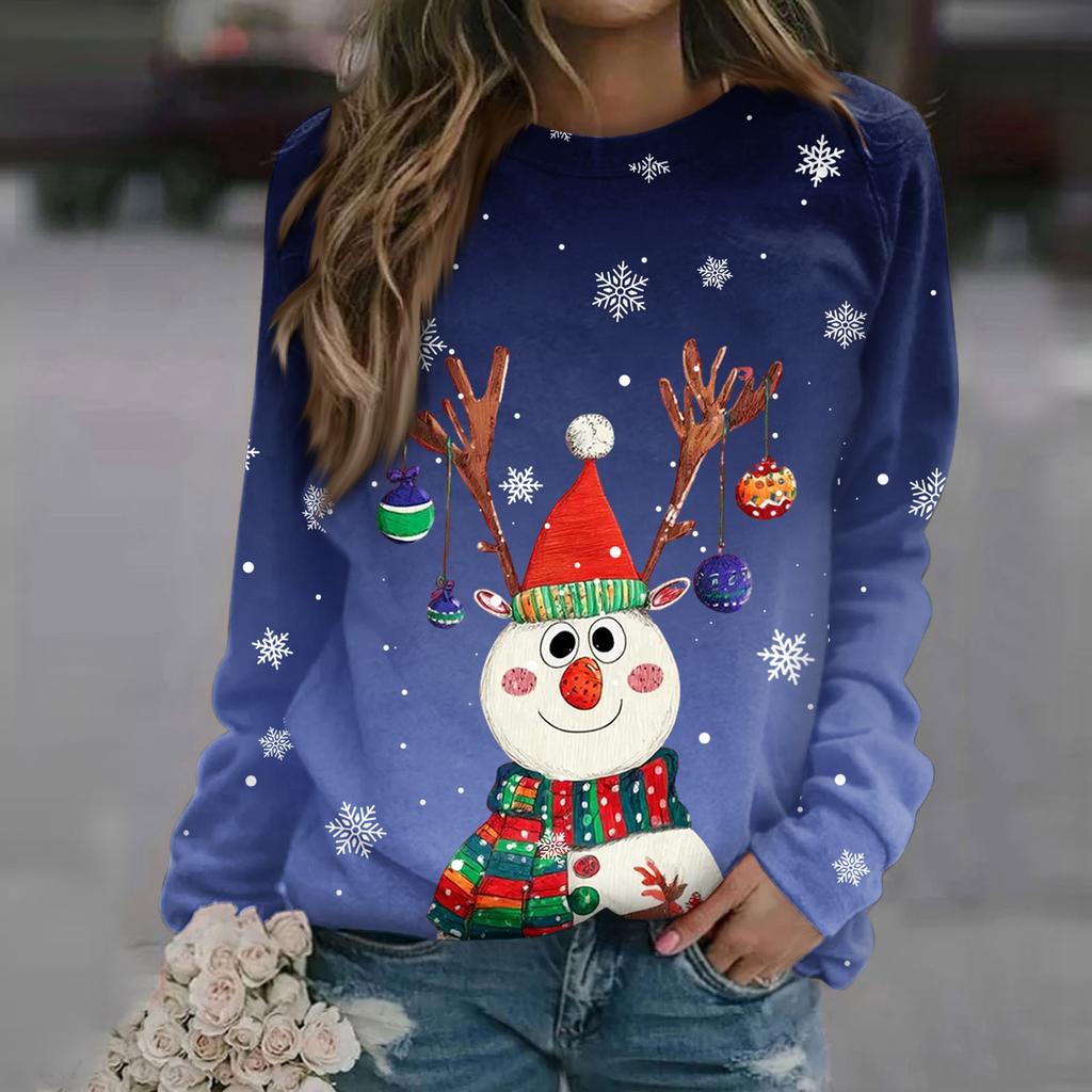 Women's Fashion Casual Long Sleeve Christmas Printed Neck Sweatshirt Top