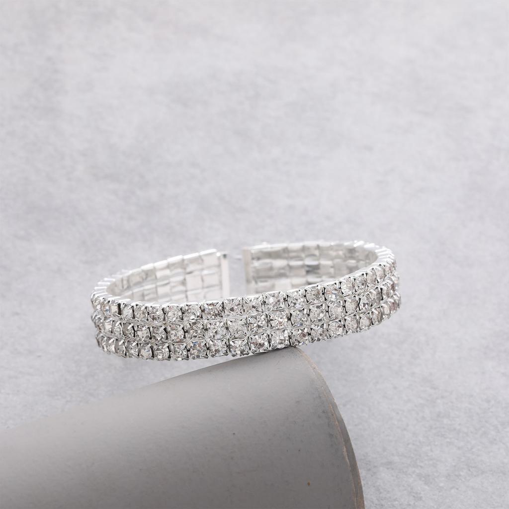 3-Layer Rhinestone Open Bangle Alloy Bracelet for Women Stylish Jewelry