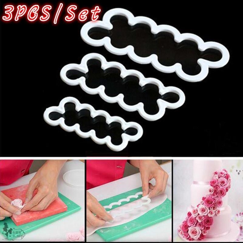 3 Pcs/set Rose Flower Cake Molds Plastic White Rose Flower Fondant Cutter Cake Decorating Molds Biscu
