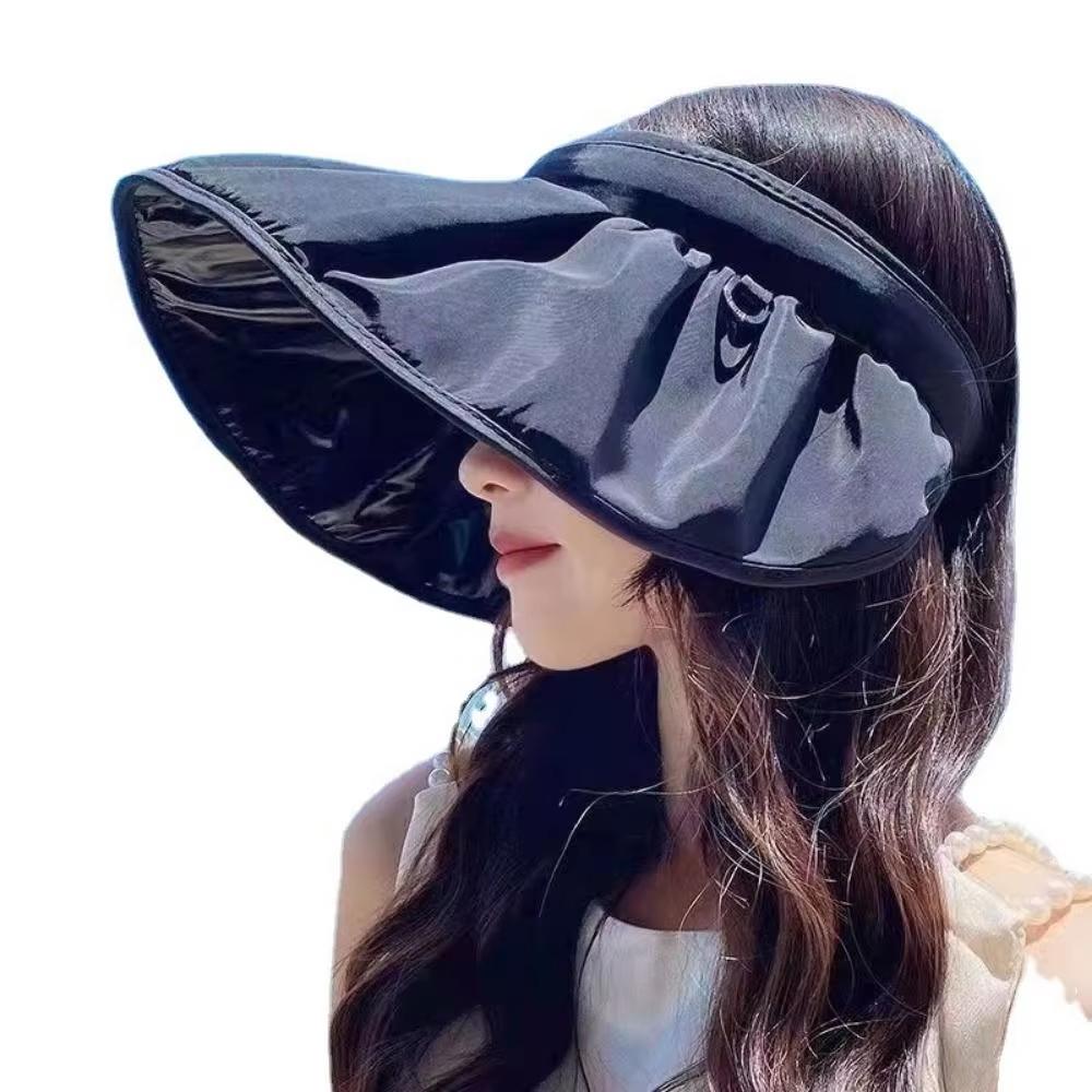 

1pc Soft foldable summer outdoor beach UV protection sun hat shell umbrella hat bucket caps hair hoop чорний