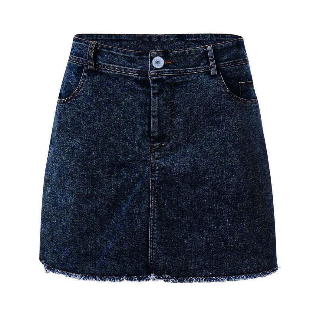 Women Fashion Summer Short Jeans Denim Female Pockets Wash Denim  Skirts