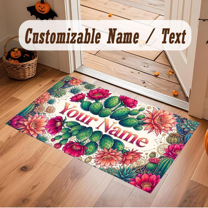 Floral Garden Theme Crystal Velvet Floor Rug Personalized Custom Name Text Warm Carpet Home Decoration