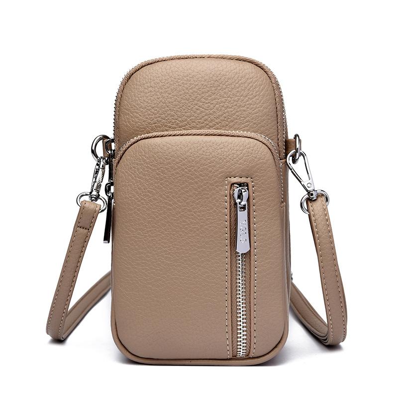 Single-shoulder Crossbody Fashion and Simple Lock-style Small Bag Made of Cowhide, Suitable for Mobile Phone Use.